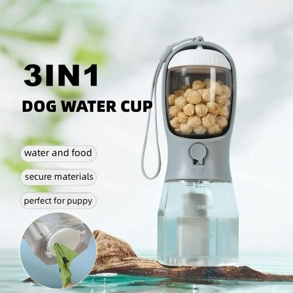 3‑in‑1 Portable Pet Water & Food Bottle with Waste Bag Holder