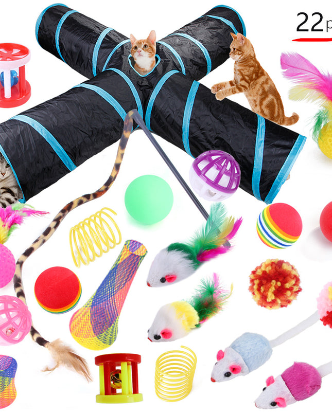 Ensemble Jouets Chat Tunnel Interactif Modulable Amusant Intérieur Animaux