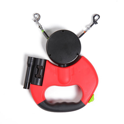Laisse double rétractable et réfléchissante pour chiens avec éclairage et rotation à 360°