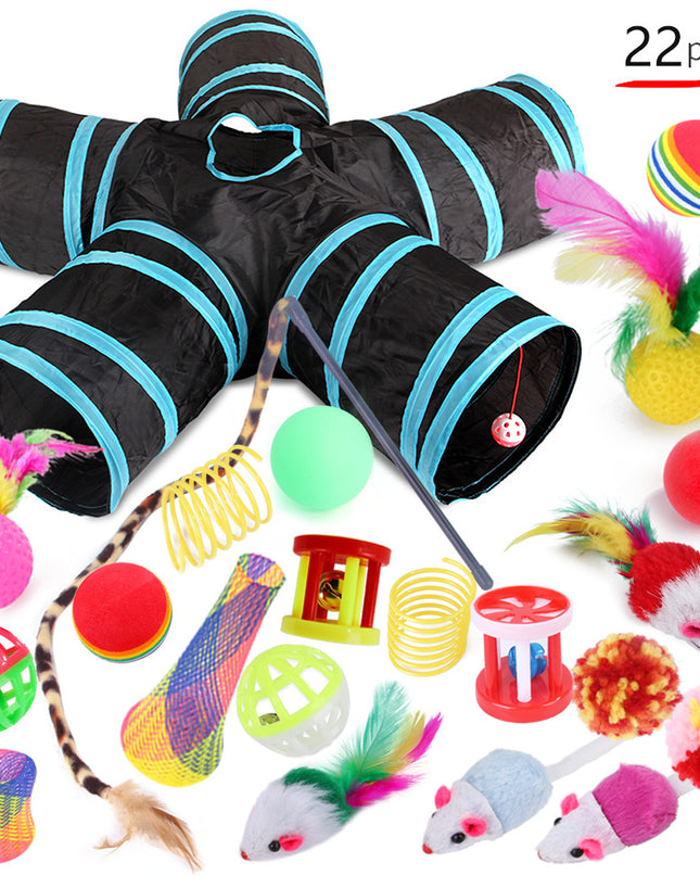 Ensemble Jouets Chat Tunnel Interactif Modulable Amusant Intérieur Animaux