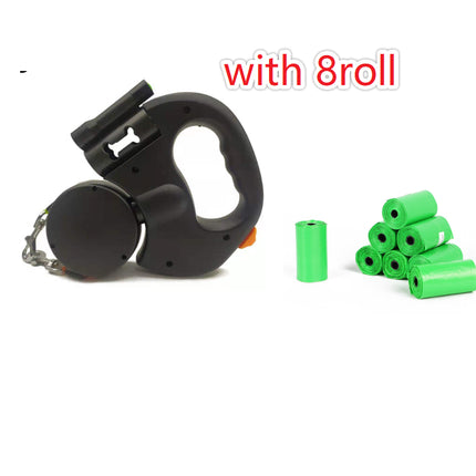 Laisse double rétractable et réfléchissante pour chiens avec éclairage et rotation à 360°